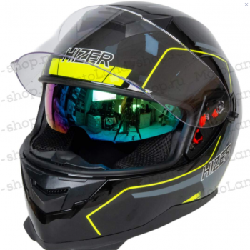 Шлем мото интеграл HIZER J5318 №1 (L, XL) black/yellow (2 визора) - Продажа мотоциклов, мототехники